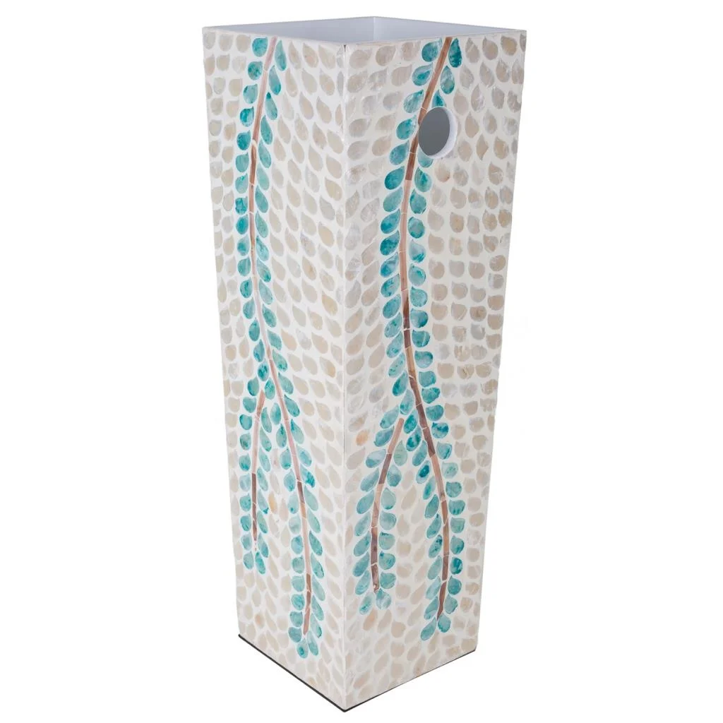 Wonderlust Deco - Paragüero cuadrado de madera acabado en capiz blanco 19x19x58 Multicolor 19x19x58h cm
