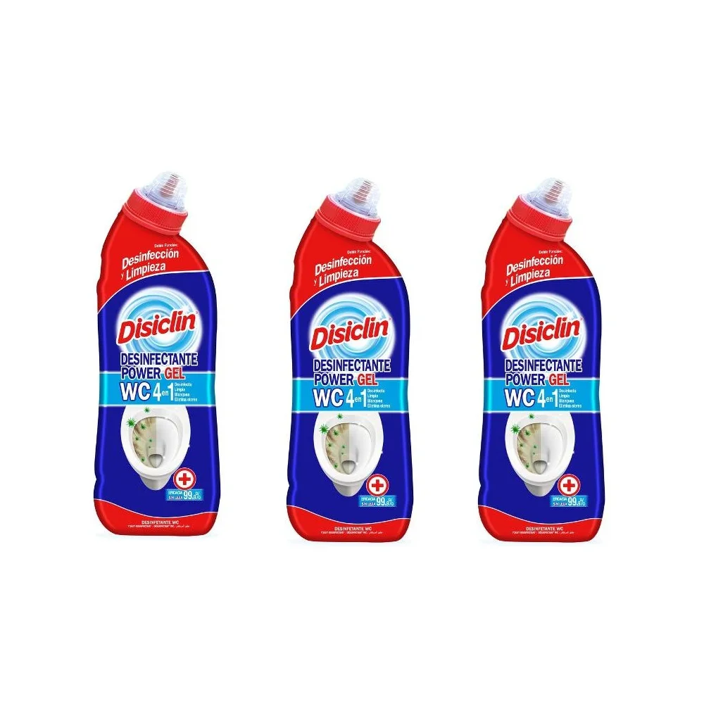 Disiclin Desinfectante Limpieza Power Gel WC 4 en 1 - 1L (Pack 3 unidades) - Producto para Inodoro. Limpia, desinfecta, elimina la cal y neutraliza el mal olor. Sin lejia.