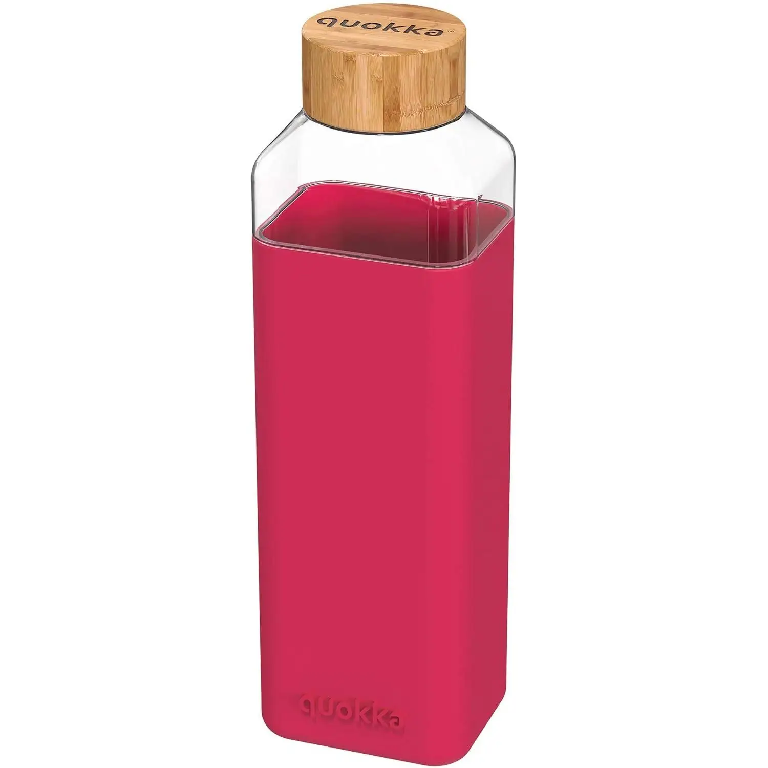 Quokka Storm - Maroon 700 ML | Botella De Agua Cuadrada De Cristal Sin BPA |Botella De Agua Reutilizable De Vidrio De Borosilicato Con Funda De Silicona Y Tapón De Bambú