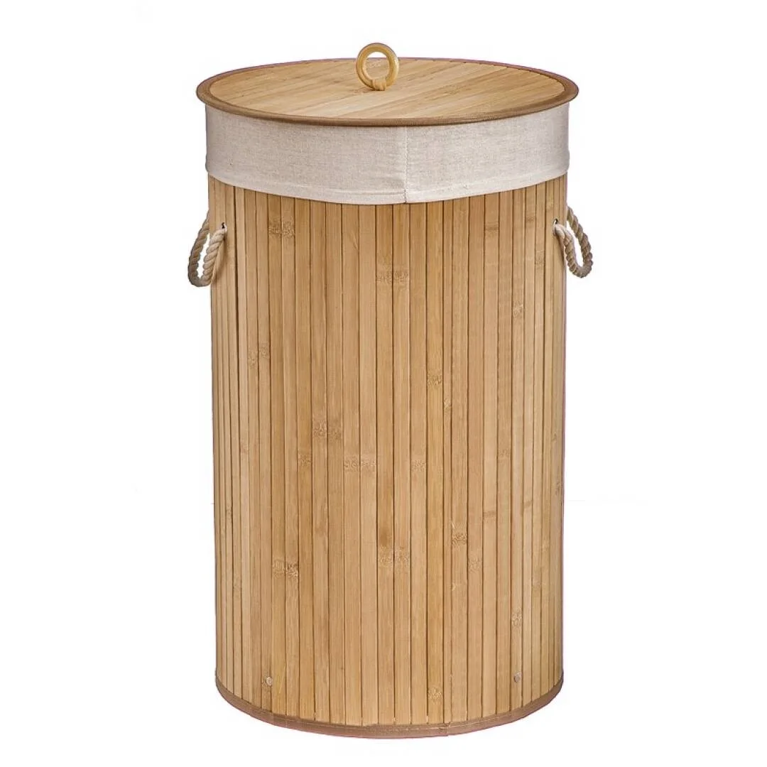 newty Cesto de Bambú con Tapa para la Ropa Sucia Compartimento Cubo Colada Lavandería Plegable con Asa de Cuerda Cesta de Almacenamiento Organizador Cubierta Bolsa Extraíble Laundry Basket Hamper
