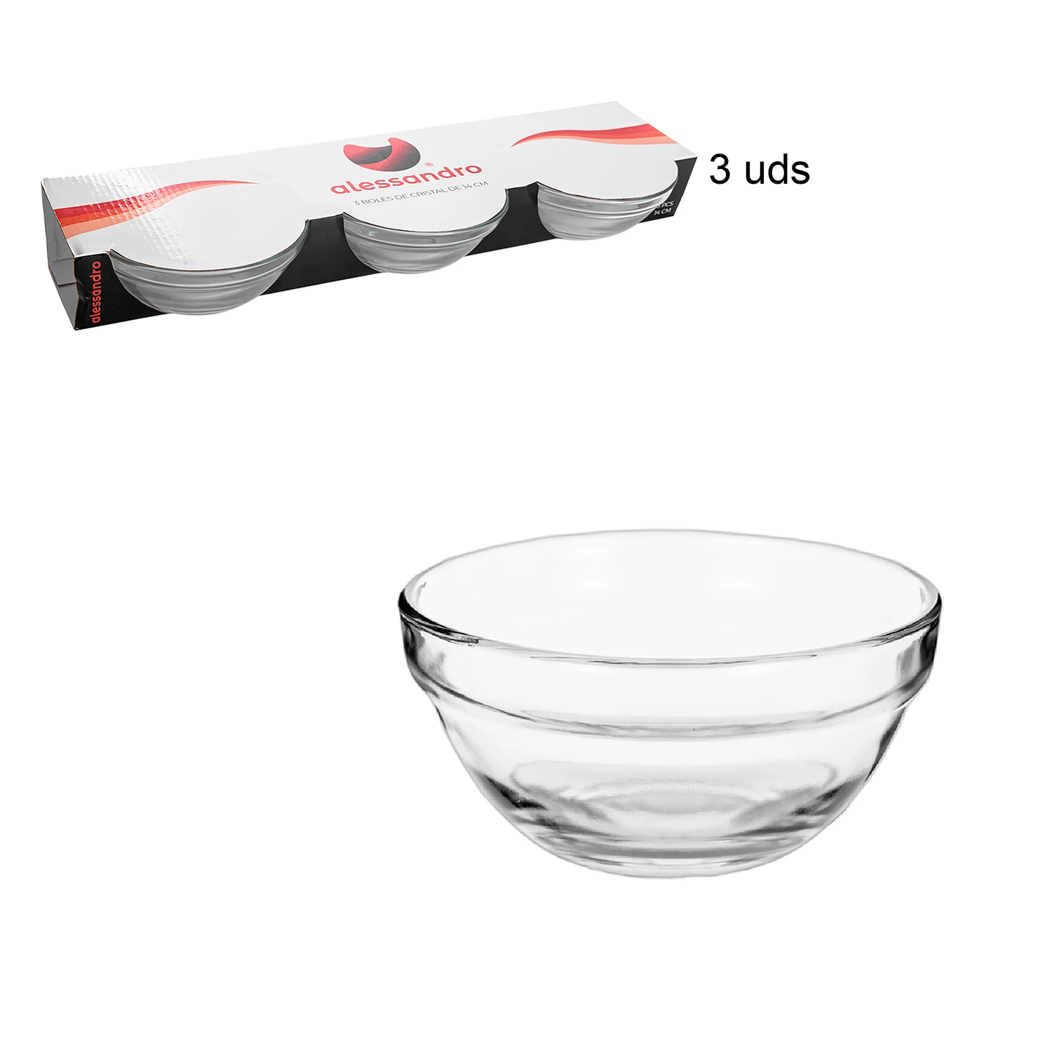 Bol de Cristal Redondo. Pack de 3 o 6 unidades. 6 Tamaños Diferentes. Cuenco Cristal Versátil para Cocina, Perfecto para Servir Ensaladas, Sopas y Postres. Elegancia y Funcionalidad en tu Mesa. Ideal