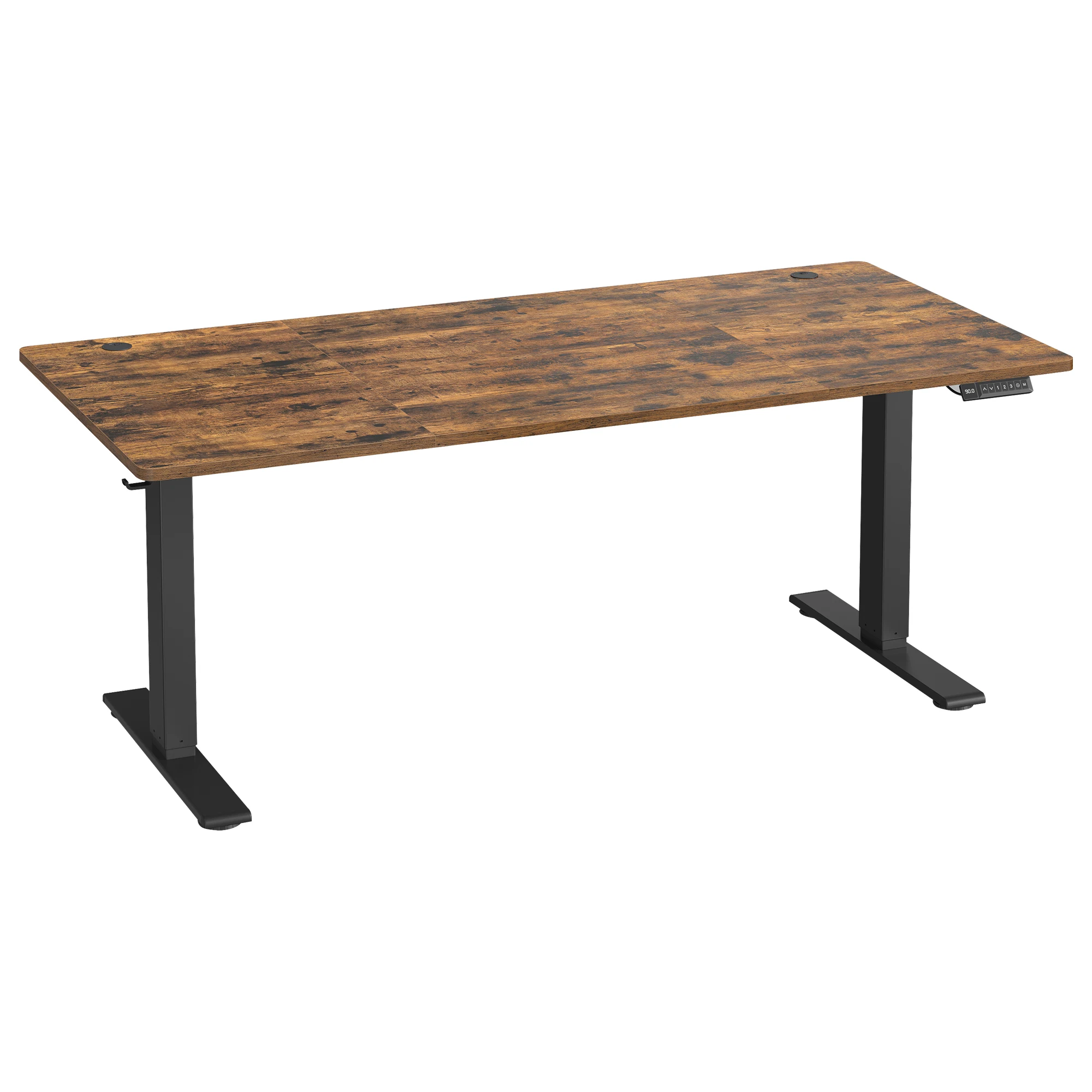 VASAGLE Escritorio Ajustable en Altura, 180 x 80 cm, Puerto USB-C, Estante para Regleta Eléctrica, Recordatorio de Sedentarismo, 3 Botones de Memoria, para Oficina, Marrón Rústico/Blanco Mate