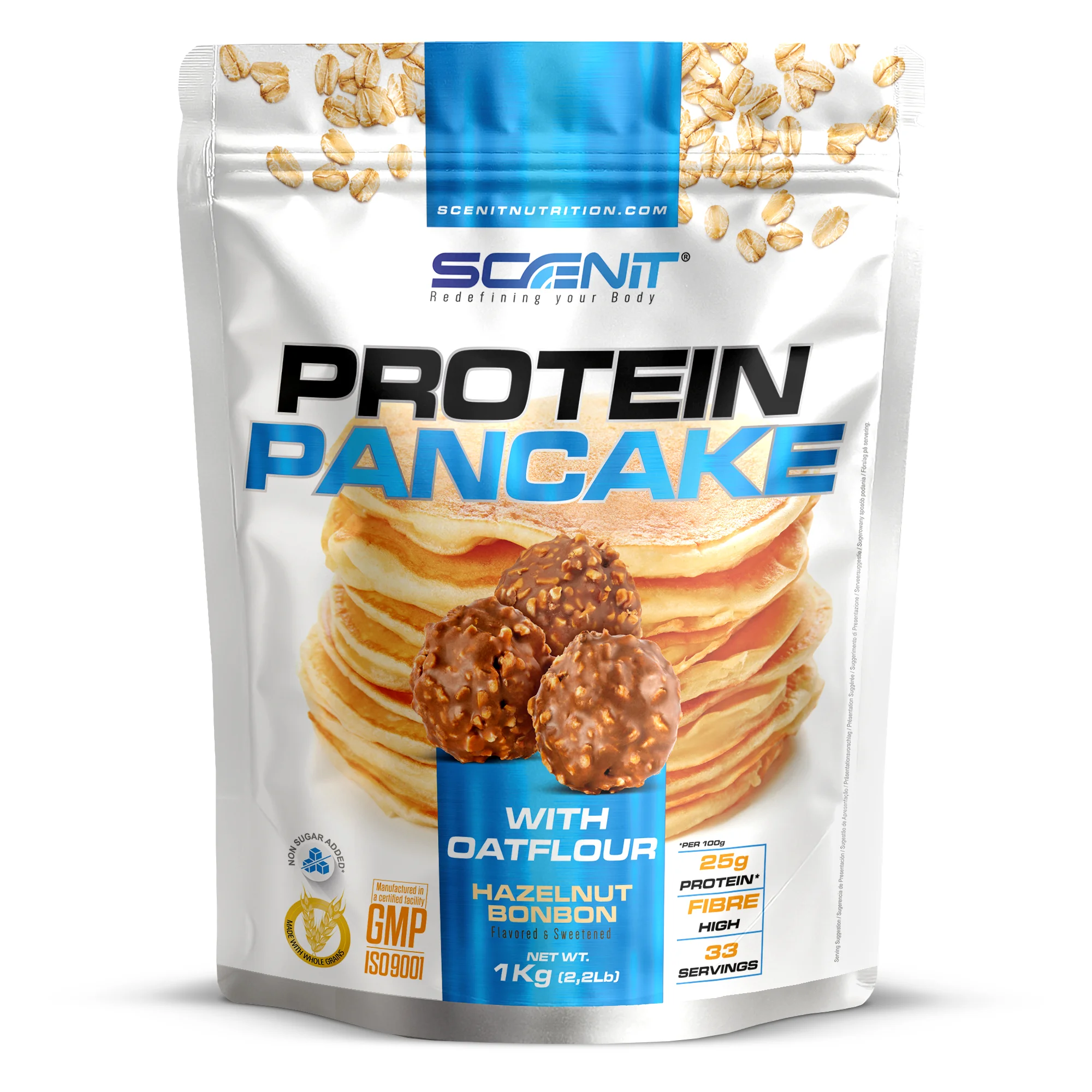 Protein Pancake - 1 kg - Con Harina de Avena, para preparar tortitas proteícas - 25% de proteínas, alto en fibra - Pancakes Proteina (Sabores Bombon avellana y Galletas con Nata)