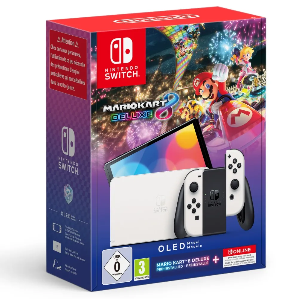 NINTENDO OLED SWITCH White + SUPER MARIO KART 8 DELUXE + subscription 12 months NINTENDO SWITCH ONLINE Spanish version European WARRANTY EU WARRANTY