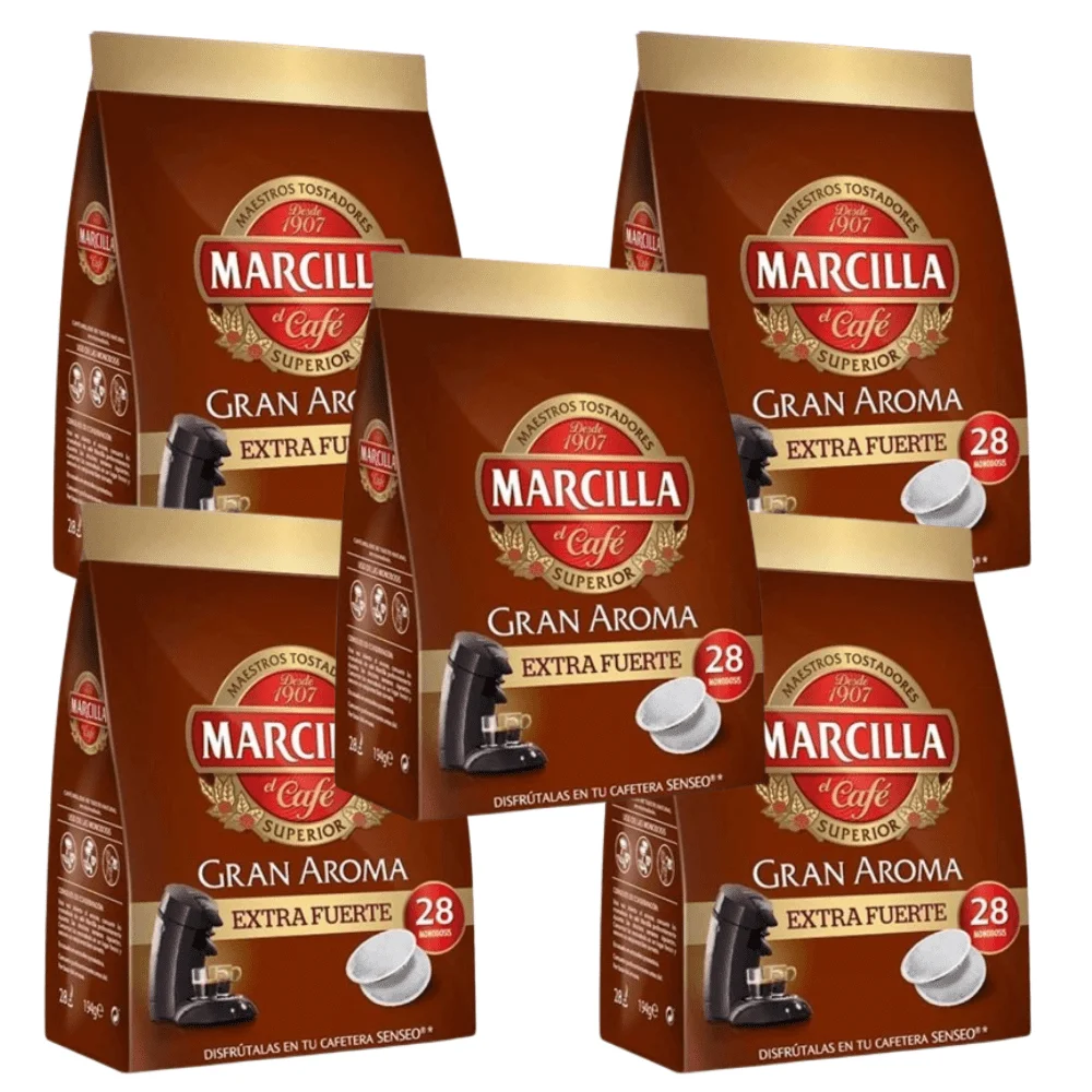 Pack of 5 senseo extra strong marcilla gran aroma 28 single doses
