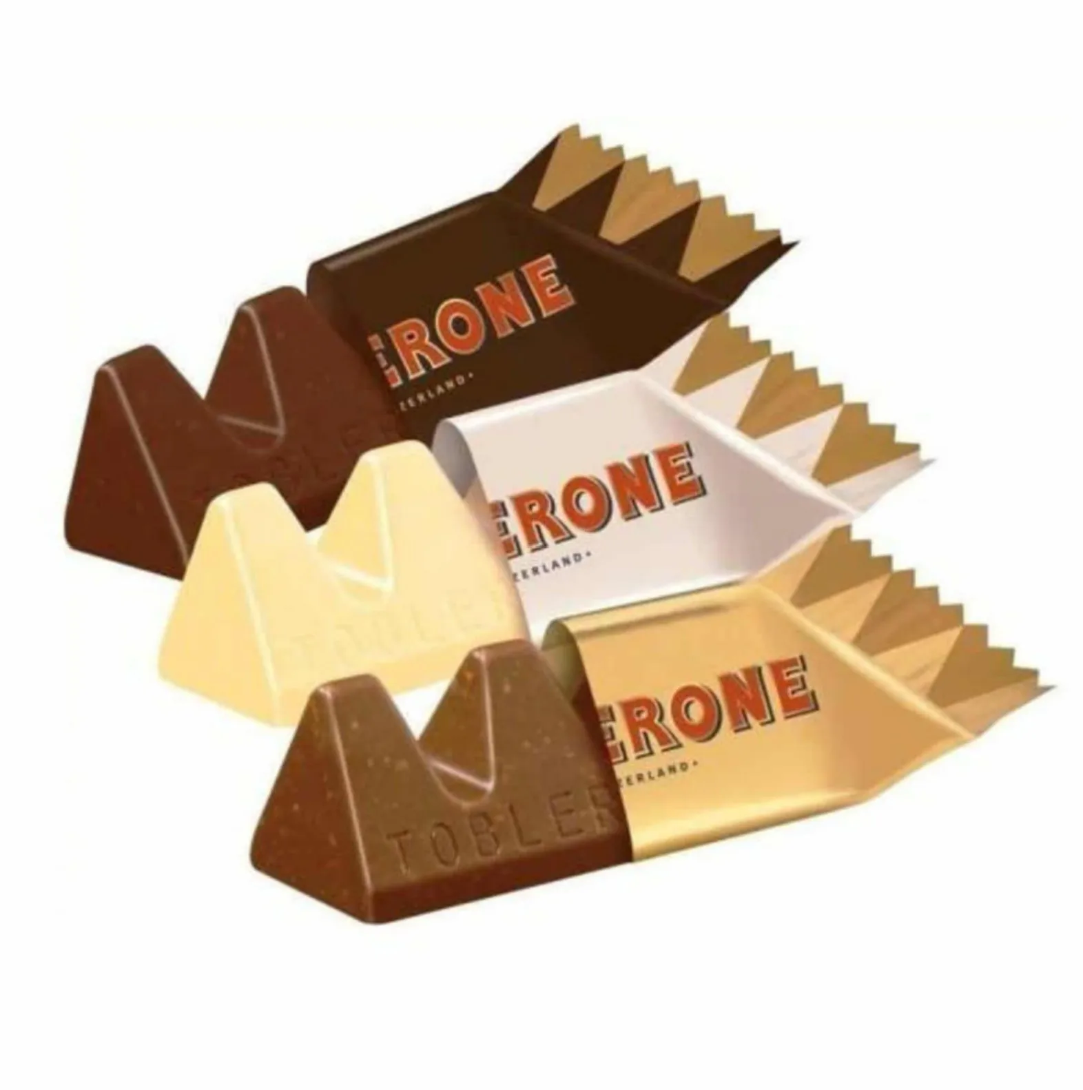 Toblerone mini assorted, 904g cube with dark, milk and white chocolate in individual format