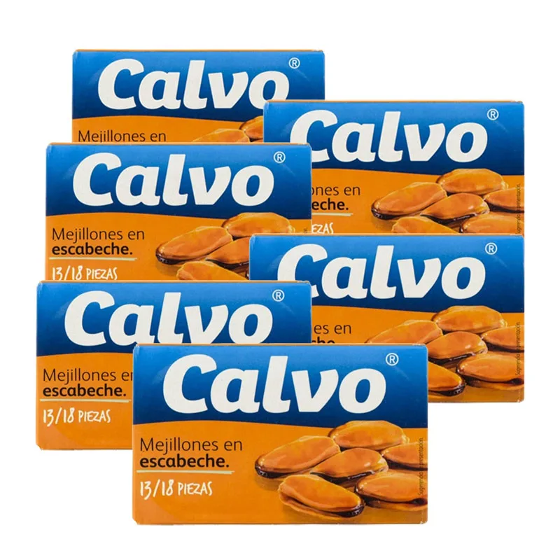Mejillones en escabeche Calvo lata 13/18 Piezas 115 g x6 Total 690 g