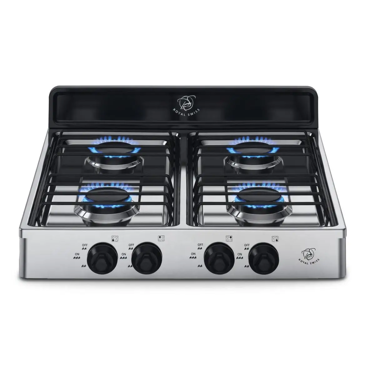 Cocina de Gas Portátil 4 Quemadores LPG, Estructura de Aluminio Fundido, Tapa Esmaltada, Compacta y Resistente 50x53x9 cm Fácil de Usar