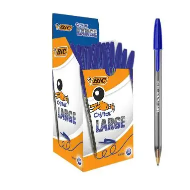 BIC Cristal Large Boligrafos de Punta Media, Para la Escuela, la Oficina o el Hogar, Azul/Negro para elehgir , Paquete de 25/50Unidades (1,6 mm) Primera Calidad Garantizada