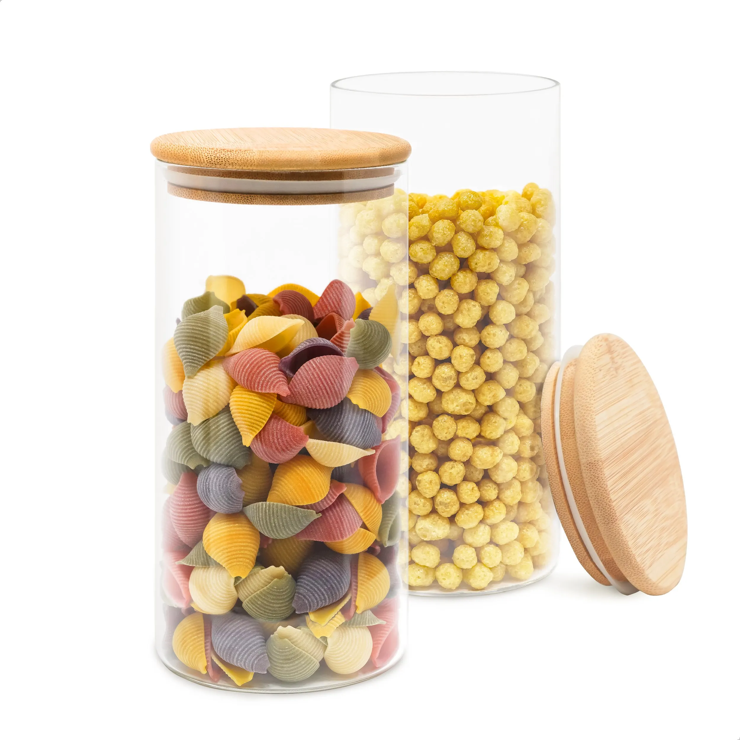 LG Luxury & Grace Botes de Cristal Pack 2 x 1,45 L (23×10 cm) con Tapa de Bambú y Junta de Silicona