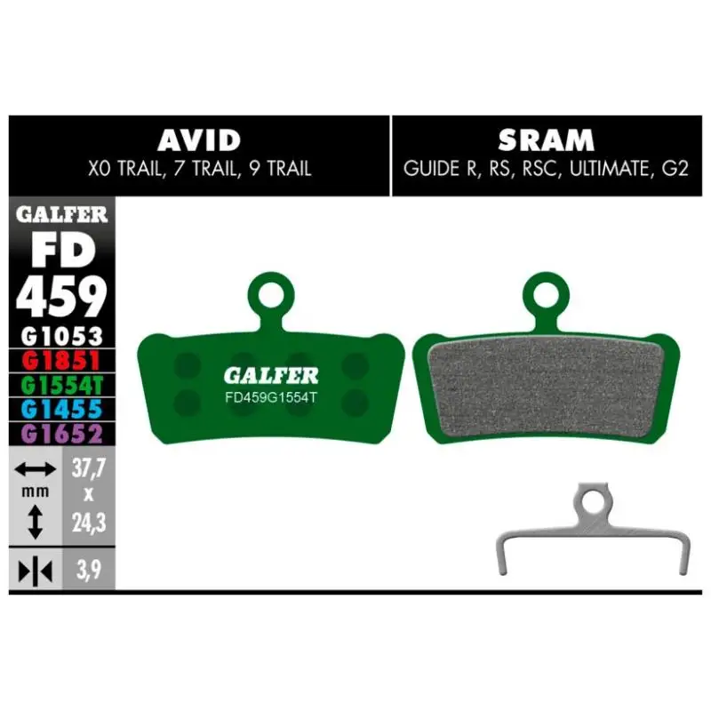 GALFER | Pastillas De Freno PRO Compatible Avid-Sram  FD459G1554T  - Pastillas de freno Galfer con compuesto PRO perfectas para descensos extremos donde los frenos se ven sometidos a altas