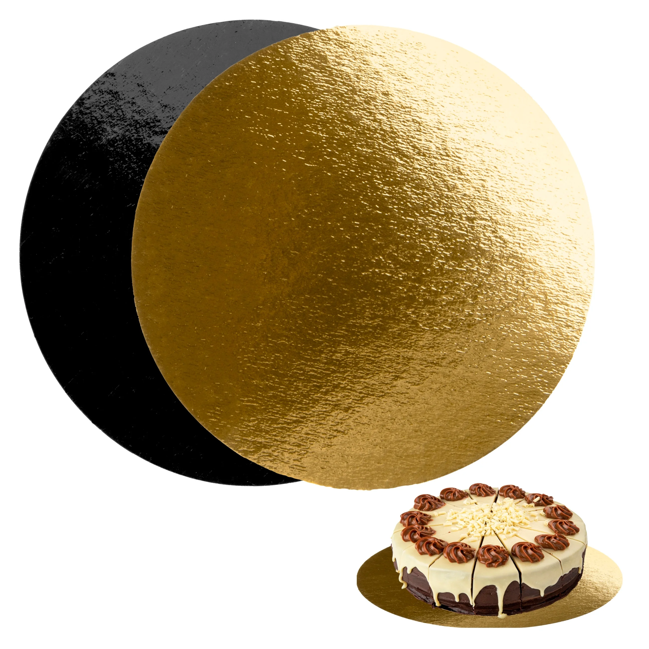 Bases Redondas para Tartas - 30cm Ø - Pack 10 - Be Your Packer - Soporte Expositor para Bizcochos, Pasteles y Dulces en Cartón Color Dorado y Negro