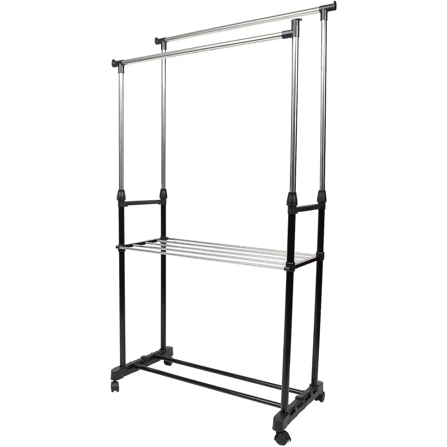 Perchero de Doble Barra con Ruedas y Altura Ajustable para Ropa, Tubo Metal, Resistente, Extensible, Pantalonero - EasySpeed