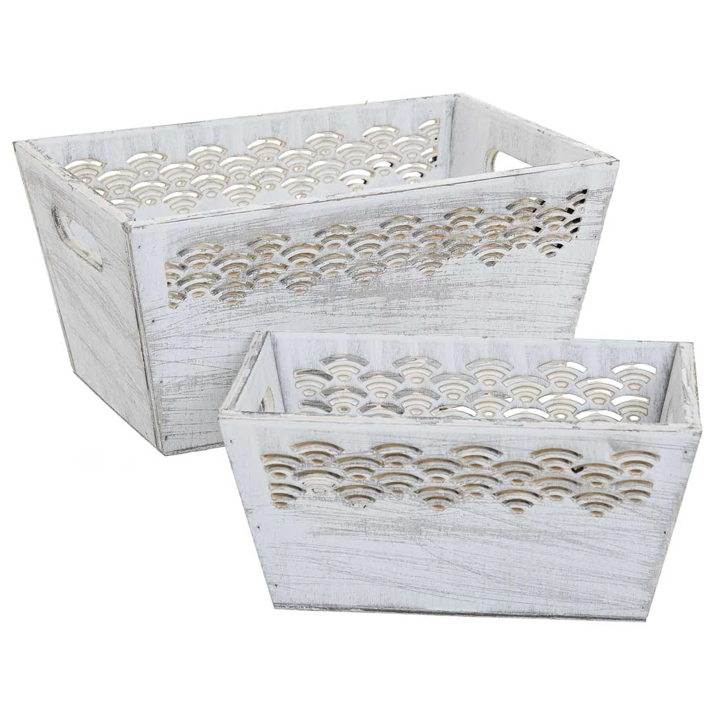 Wonderlust Deco - Cestos set 2 pzasde madera blanco 25x17x12h-20x12x9,5 Blanco 25x17x12h-20x12x9,5h cm