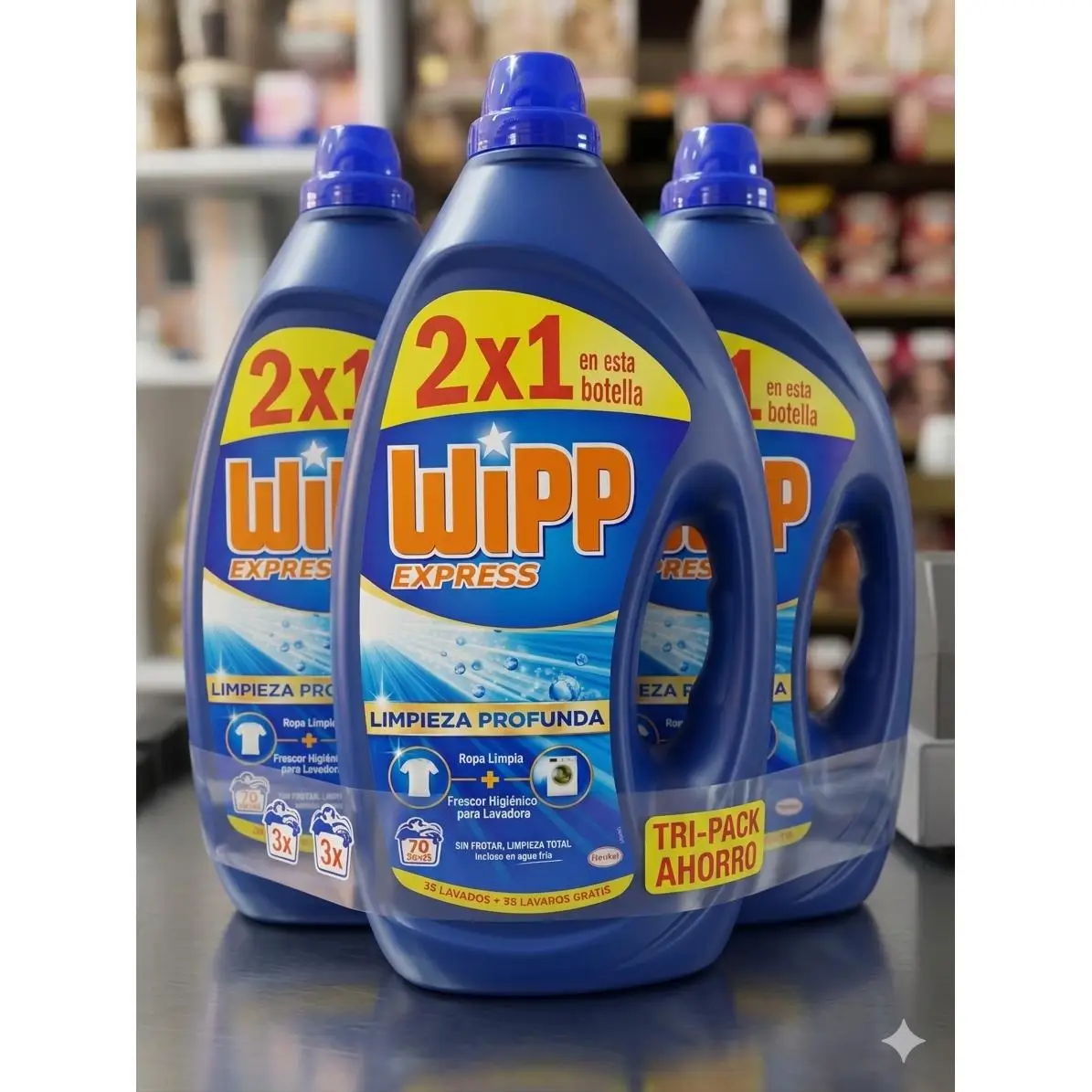 Wipp Express Limpieza Profunda | Pack 3 Botellas   cada botella (70 Lavados c/u = 210 Lavados) +50% Gratis | Detergente Líquido Ropa Limpia y Fresca 3 Botellas para una limpieza efectiva y duradera.