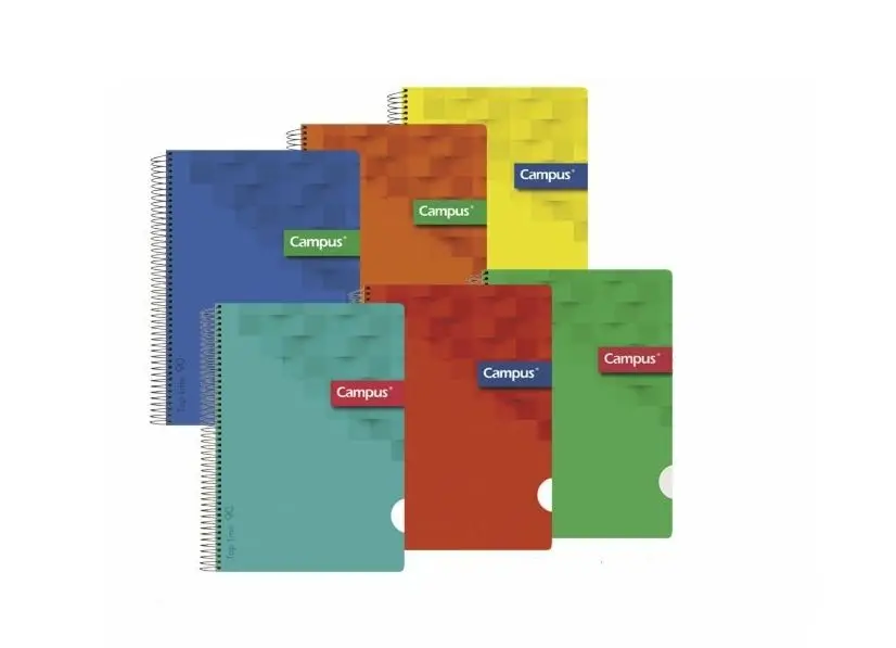 BLOC ESPIRAL CAMPUS ORIGINAL TAMAÑO A4 TAPA POLIPROPILENO PLASTICO FUERTE 80 HOJAS. 90 G CUADERNO DE ANILLAS CUADRÍCULA 5 MM/ 4 MM/  3 MM/ DOBLE RAYA 3,5 MM/DOBLE RAYA 2,5 MM/HORIZONTAL/LISO PACK DE 6