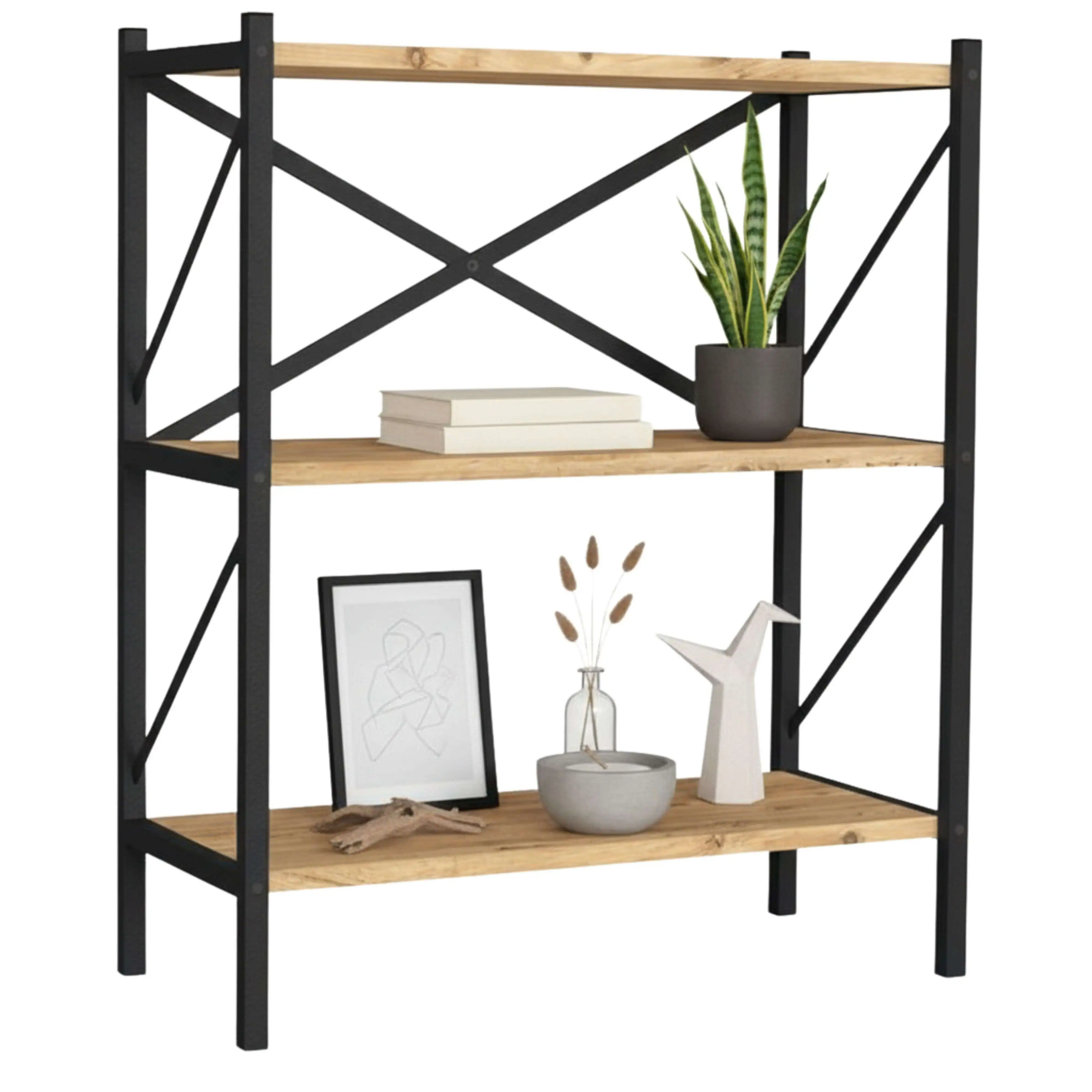 Miroytengo Estantería de Salón Rus 3 Estantes Negro y Roble Safir 66x85x34 cm