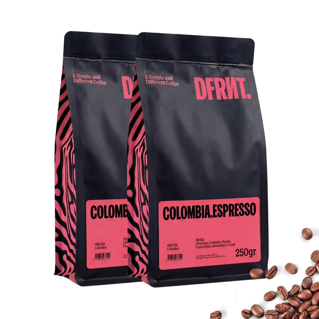 DFRNT.| Café de Especialidad | 500g-2KG | Ideal Espresso | 0% Azúcar, Sin Aditivos | Tueste Reciente | Notas:Chocolate, Caramelo y Frutos Rojos | Origen Colombia