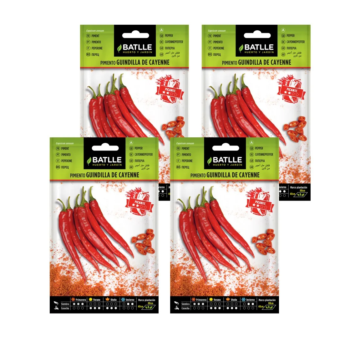 4 Sobres de Guindilla de Cayenne picante Roja de Semillas Batlle.
