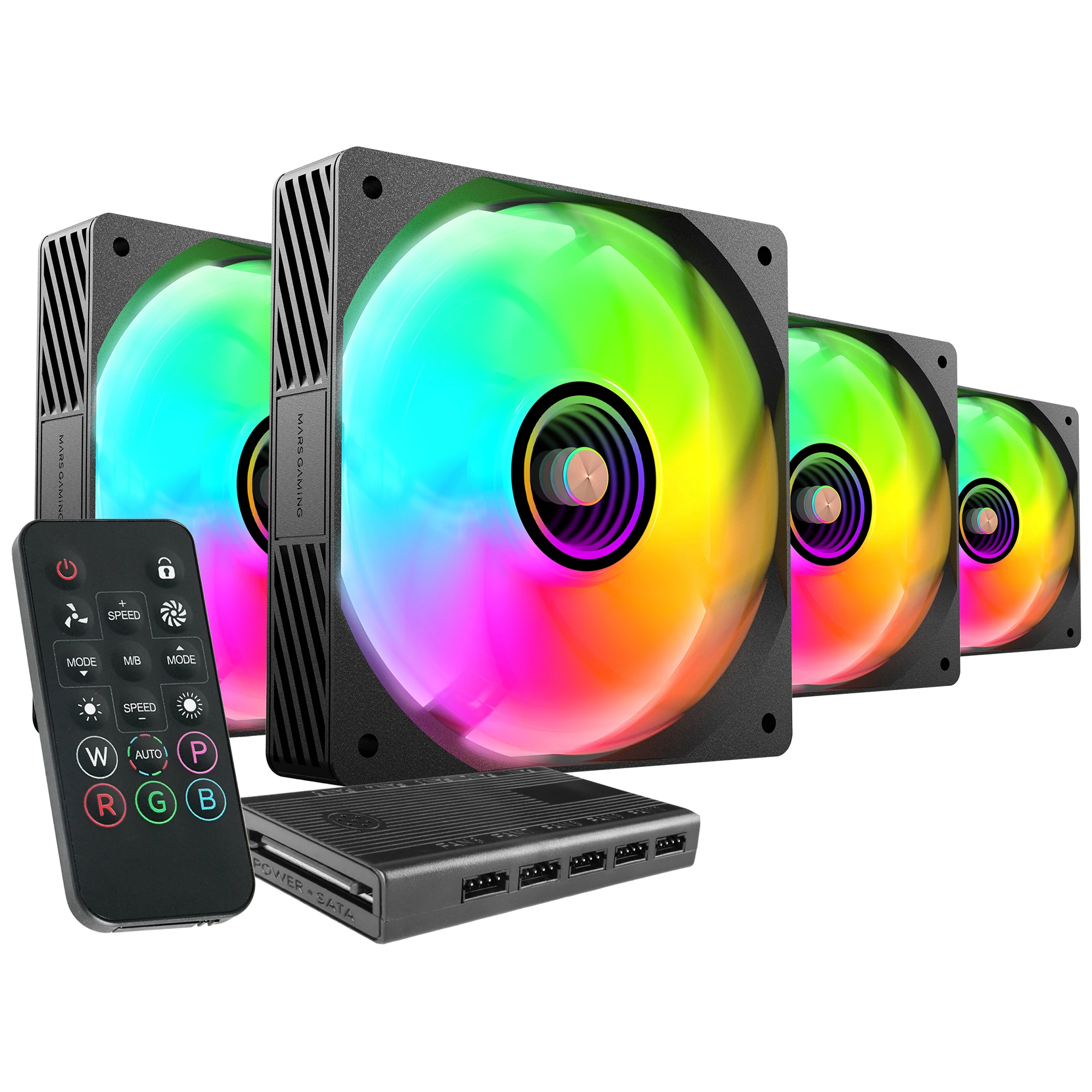Mars Gaming MF-SI4KIT, Kit 4x Ventiladores Ultrasilenciosos 120mm, Iluminación ARGB Infinity Mirror, Rodamientos FDB y Núcleo de Cobre, Mando a Distancia y HUB, Compatibilidad Total ARGB,