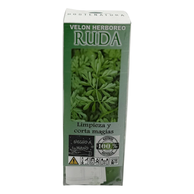 Ruda Herbal Candle - HOSTENATURA | 14x6 cm, natural ingredients for energy cleansing and protection, eliminates negativity and cuts magic with a herbal aroma, perfect for rituals and spiritual balance.