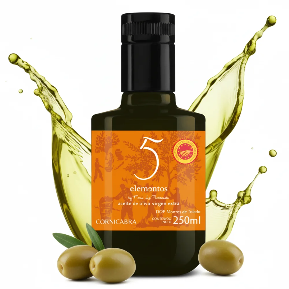 5 Elementos - Aceite de Oliva Virgen Extra Cornicabra 250ml, DOP Montes de Toledo, Mejor AOVE Cornicabra, Extracción en Frío