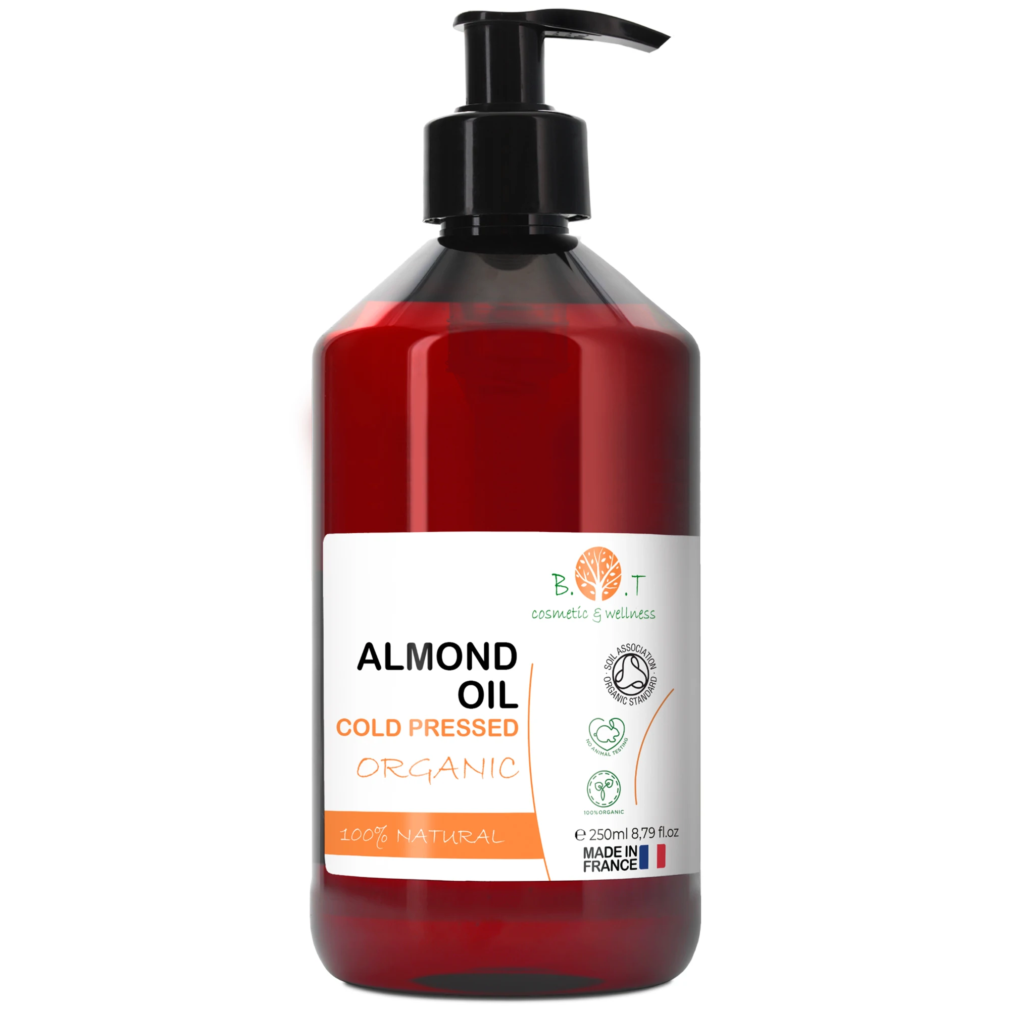 B.O.T Cosmetics & Wellness - Aceite de Almendras Orgánico Prensado en Frío | Puro y Natural | Aceite de Masaje Profesional para Cuerpo, Rostro y Cabello