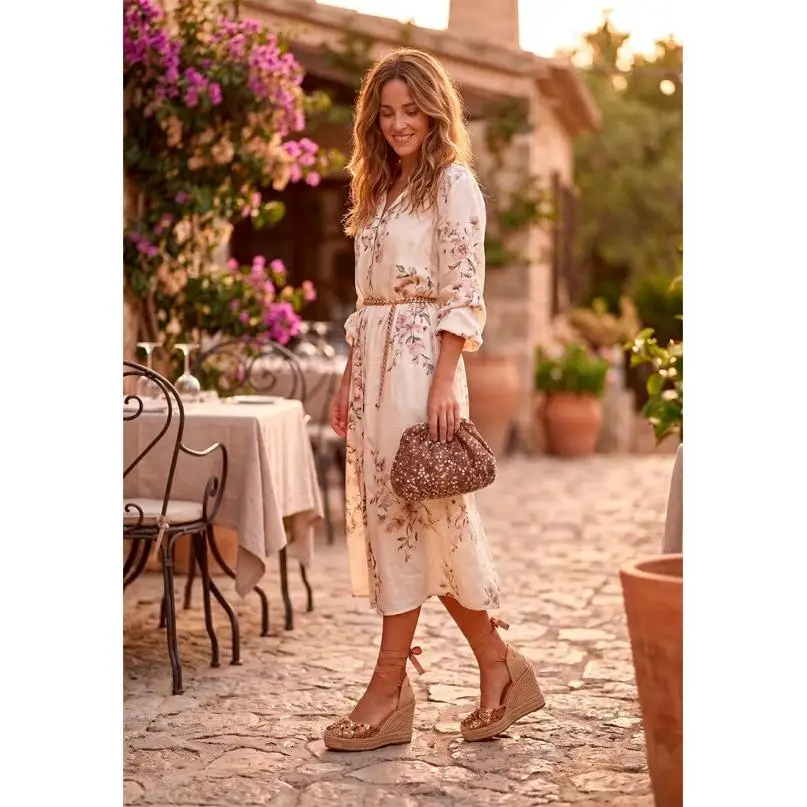 Esparteña Valenciana Alpargata Valenciana Luna Trend - Mujer - Cuña Alta - Modelo M6192 - Color Camel