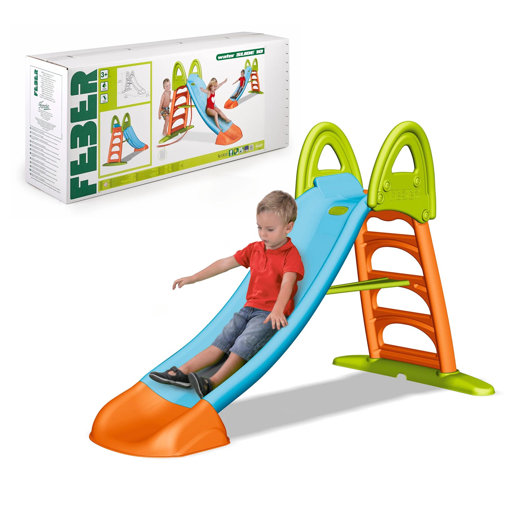 Feber - slide 10 with water, with hole to put the hose, non-slip stairs, multicolored, highly resistant and easy to assemble, for children between 3 and 8 years, famosa (800009592)