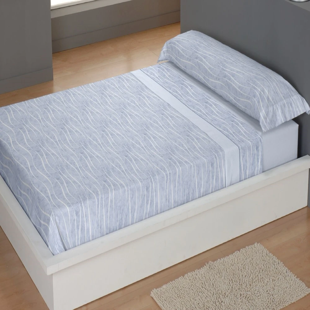 CARPE DIEM Juego de Sábanas de Microfibra Estampada Mod. CALELLI Color Azul - Conjunto de Ropa de Cama 3 o 4 Piezas para Cama 90, 105, 135, 150, 150/160  y 180 cm, Suaves, Transpirables y