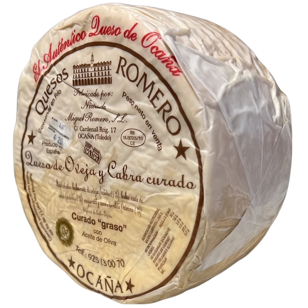 Queso Curado de Oveja y Cabra, Quesos Romero Ocaña, Leche Cruda, Aceite de Oliva, Sabor Fuerte Picante