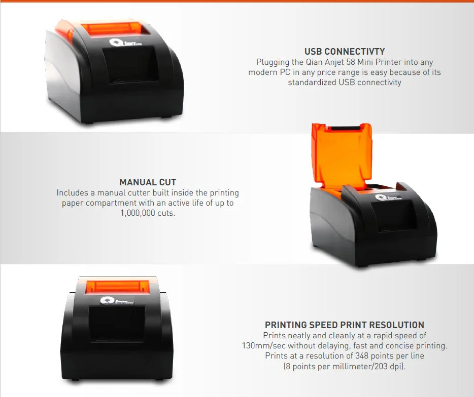 Qian POS 80 58 thermal printers and bar code reader (ANJET58)