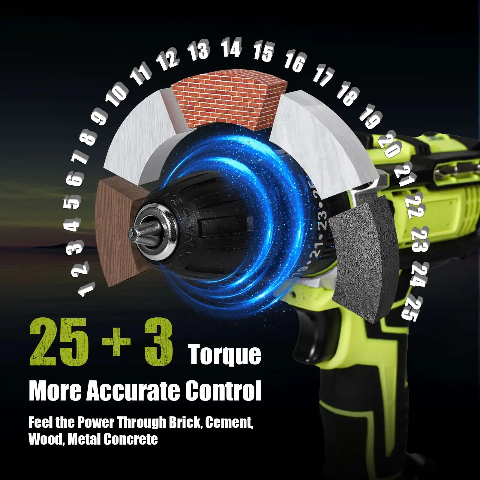 28V 3 in 1 Cordless Electric Drill Impact Screwdriver 25+3Torque Compact Hand Drill Rechargeable Battery Power Tool