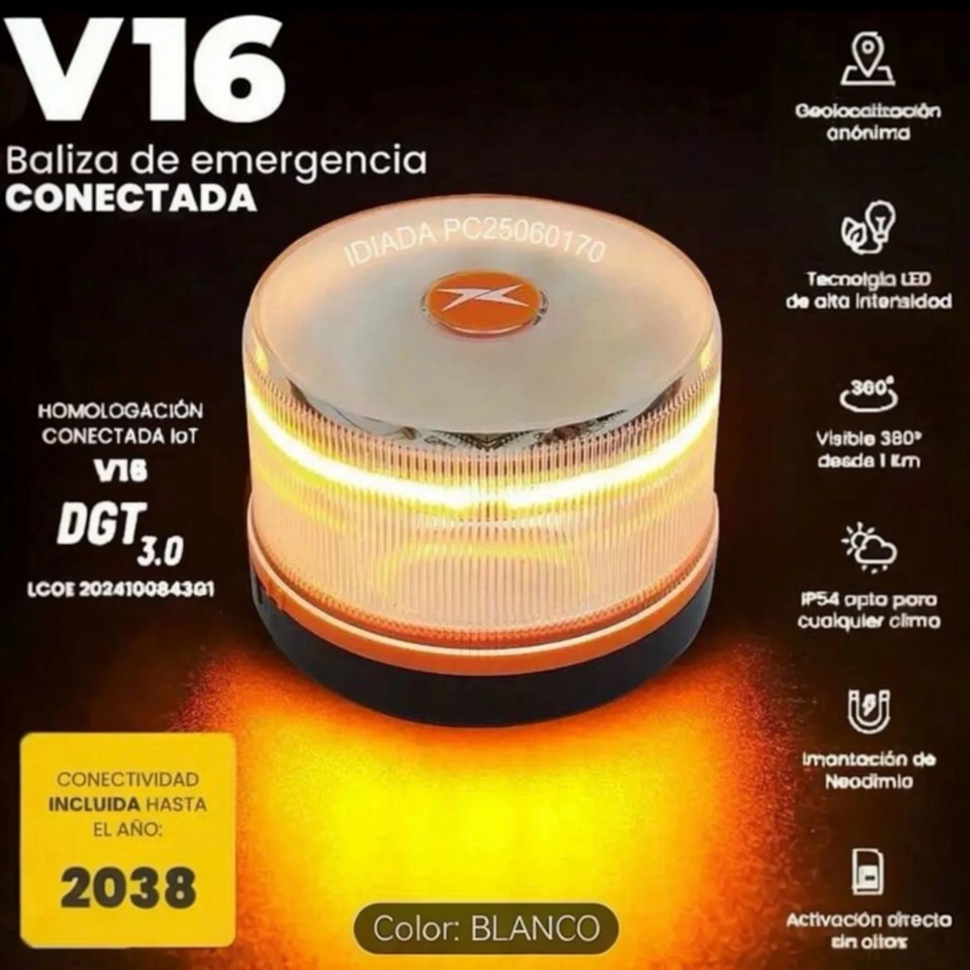 2026 Ultima version Luz Emergencia Coche Homologado DGT, con SIM y Datos Pagados hasta 2038, Baliza v16 Homologada dgt con Geolocalizador,