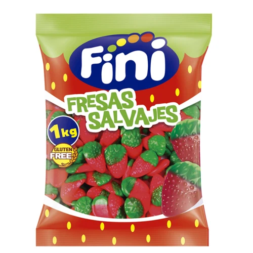 FINI FRESAS SALVAJES BRILLO 1KG - BOLSA 1KG - CARAMELOS DE GOMA - SIN GLUTEN