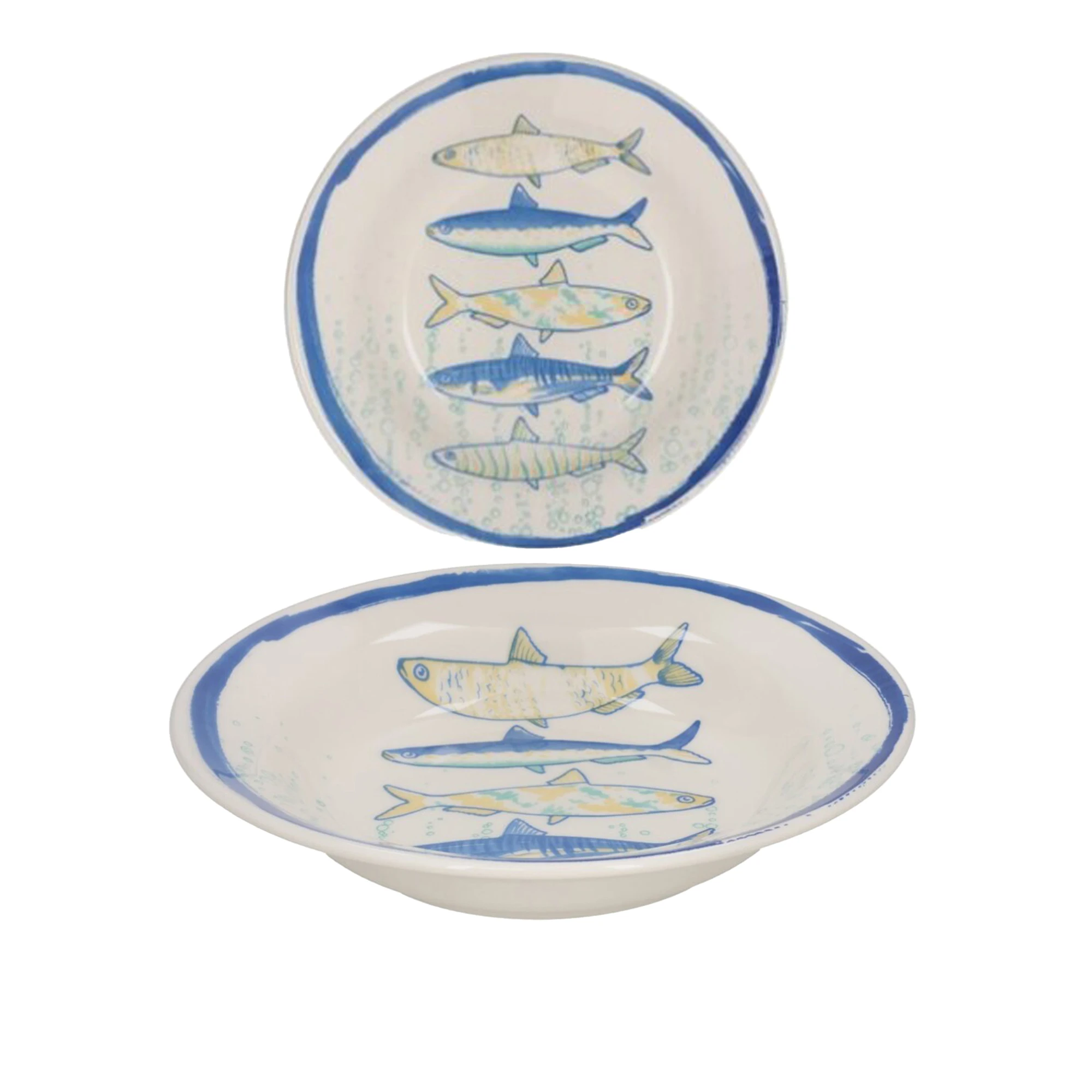 UD - Plato Hondo La Mediterránea diseño Peixe Elite – Set 2/4/6 piezas 21CM–  cerámica con acabado brillante para cocina y comedor