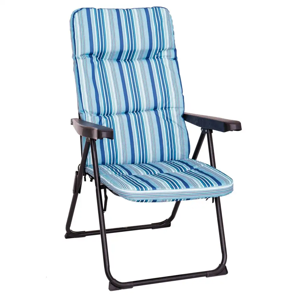 Sillón de playa acolchado de 4 posiciones de acero y tela de lona Oxford de rayas azul de 61x58x106 cm