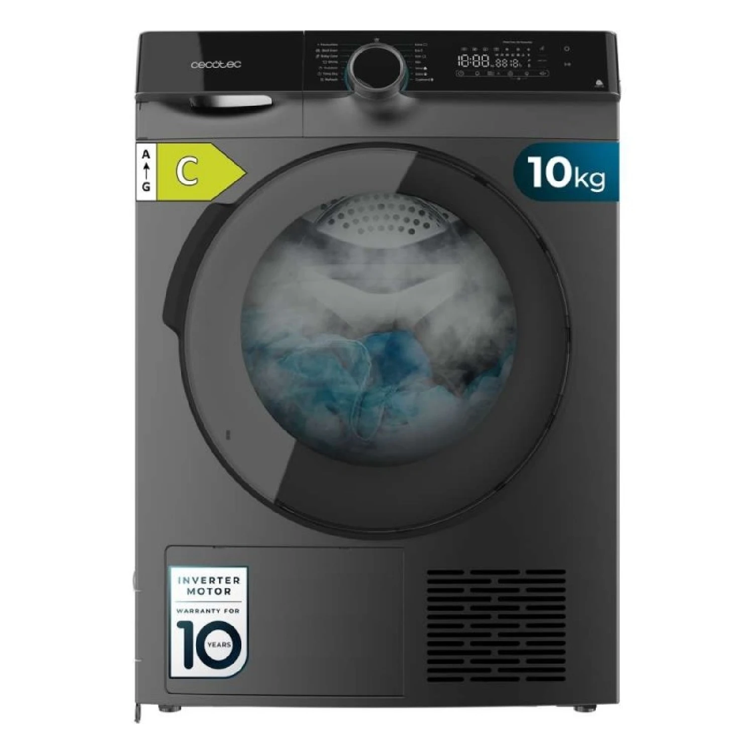 Cecotec Secadora de Ropa Bomba de Calor 10 kg Bolero Dresscode Dry 10505 Inverter Steel, Clase Equivalente A+++, 14 programas
