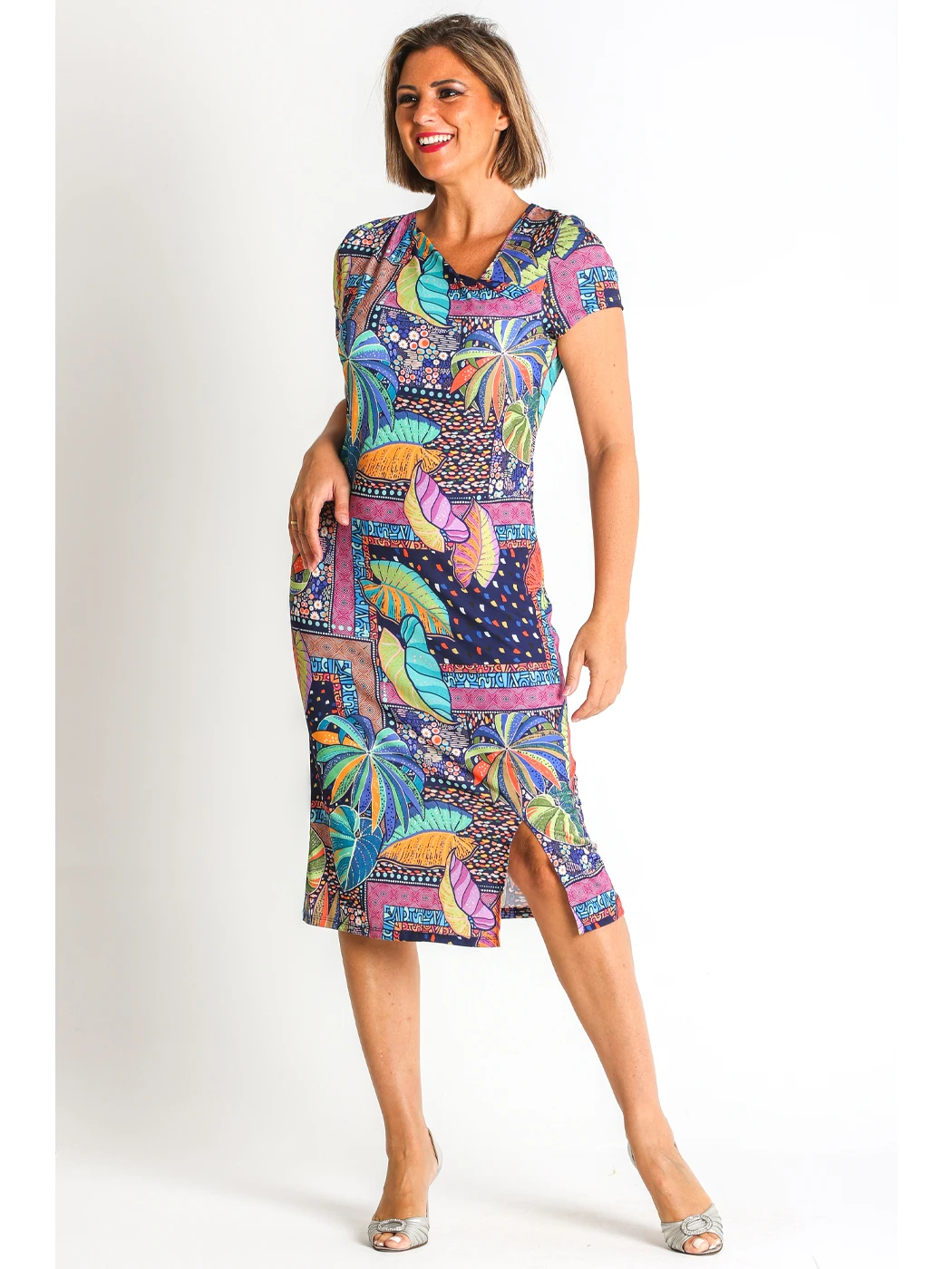 3670200  VESTIDO PUNTO ESTAMPADO PES. RECICLADO