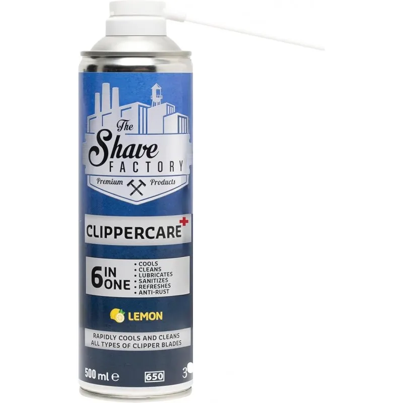 The Shave Factory Clippercare 6 en 1 Lemon, Spray Desinfectante Para Máquinas Corta pelos 500 ML