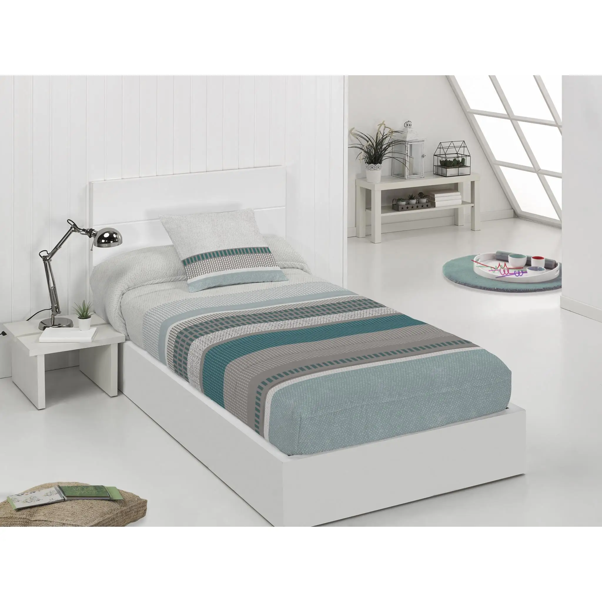 Edredón JVR Ajustable Silver de 240g | Diseño Estampado Moderno | Ajuste con Gomas para Camas Nido, Literas y Tipo Bañera