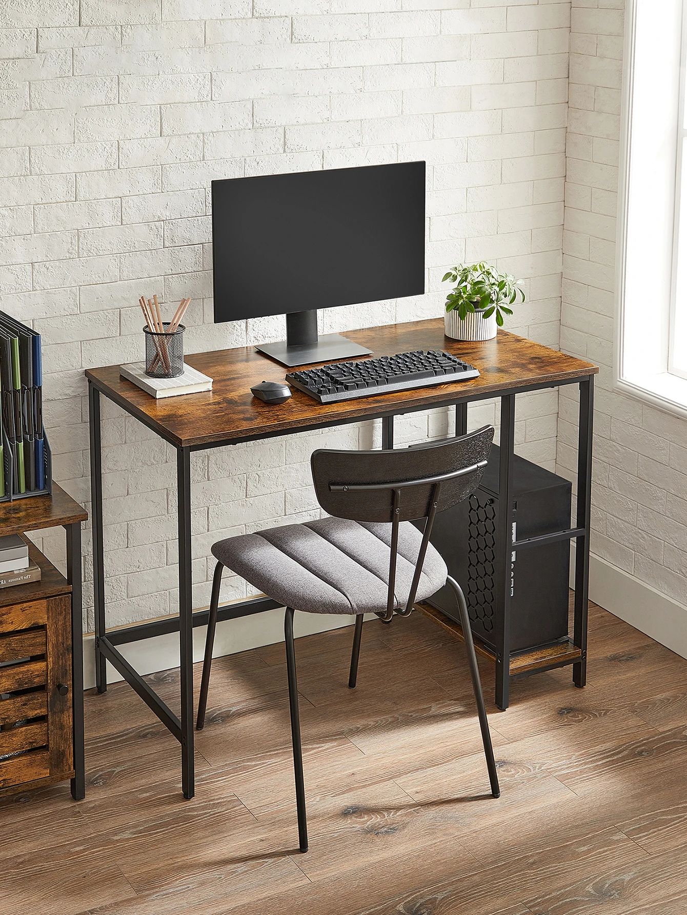 Vasagle desk, computer table, with 2 shelf levels on the left or right, for office, bedroom, steel structure, industrial, rustic brown and black/greige and black/ebony black/maple white/natural beige and pearl white