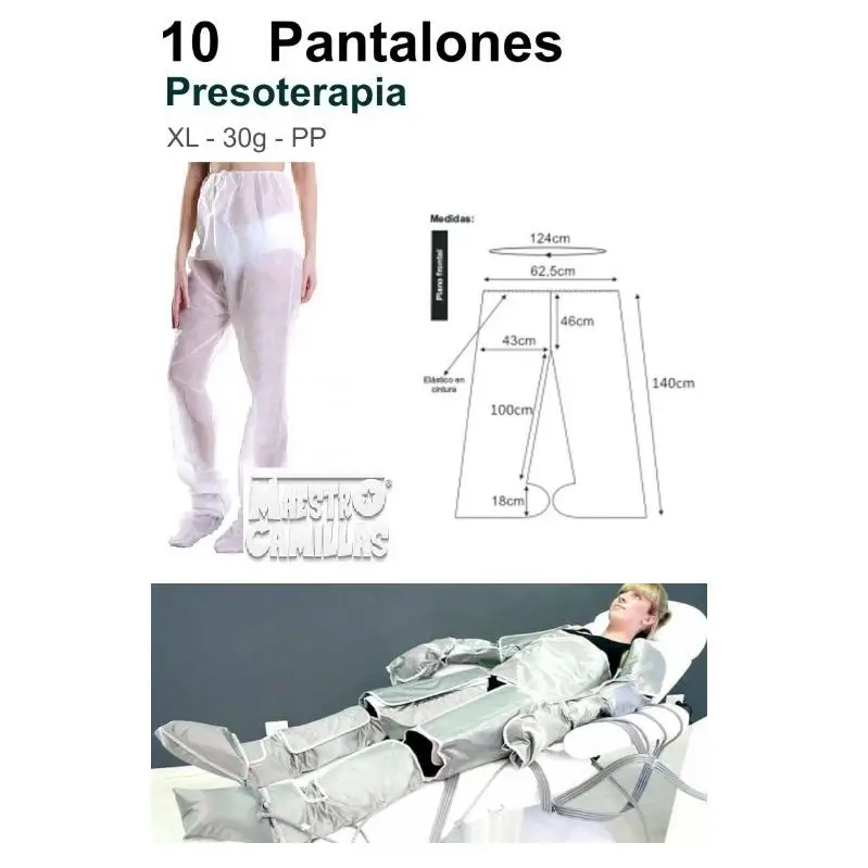 10 Pantalones de Presoterapia XL en polipropileno 30 grs tratamientos estética, fisioterapia y masaje