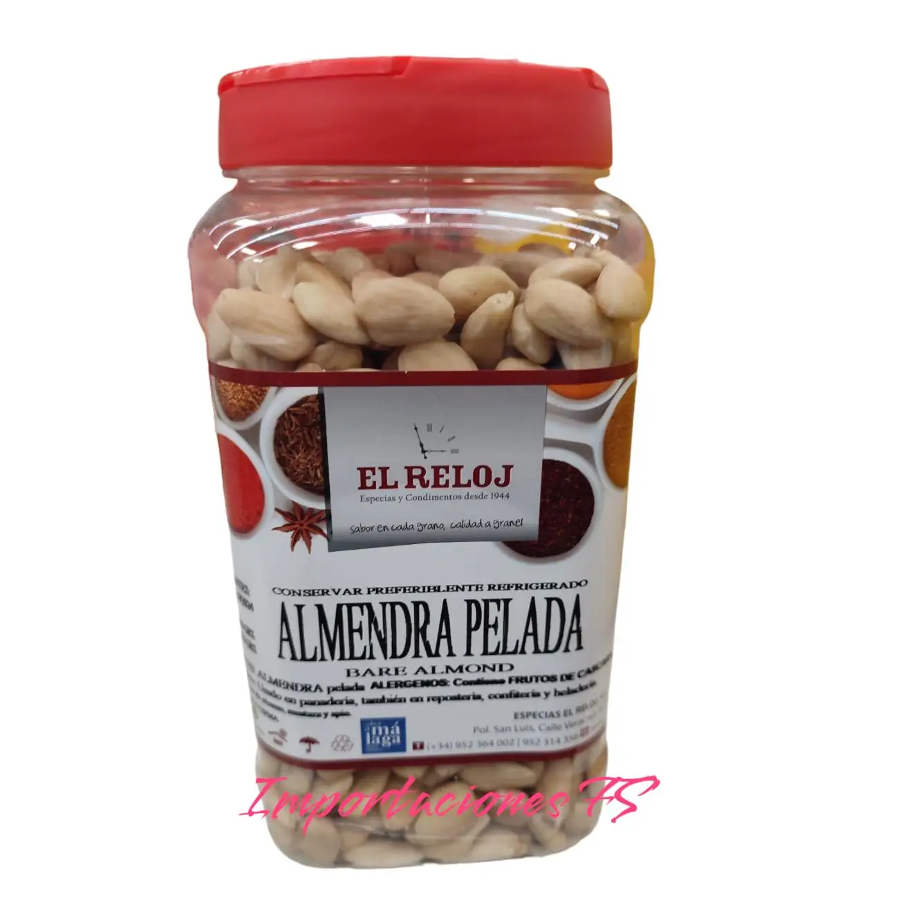 Almendra pelada. EL RELOJ. Especias y condimentos. GRANEL.. 820 GR.