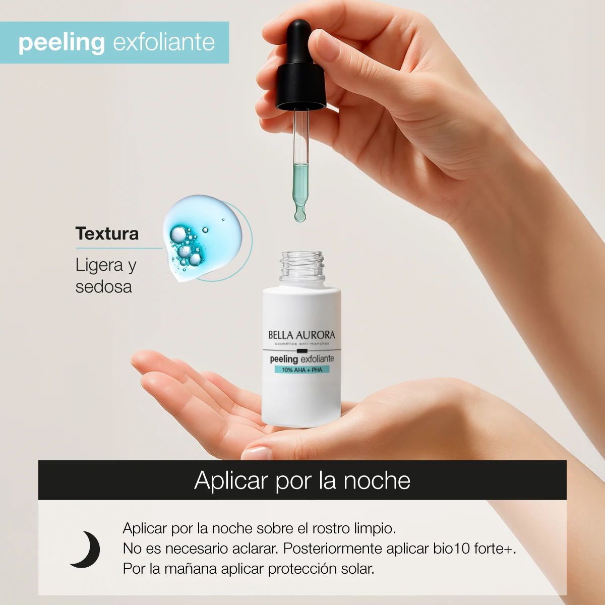 Bella aurora exfoliating peeling 10% aha + pha |   Anti-spot facial serum for brighter, more uniform and soft skin |   With mandelic acid, gluconolactone, lactobionic and bisabolol |   30ml