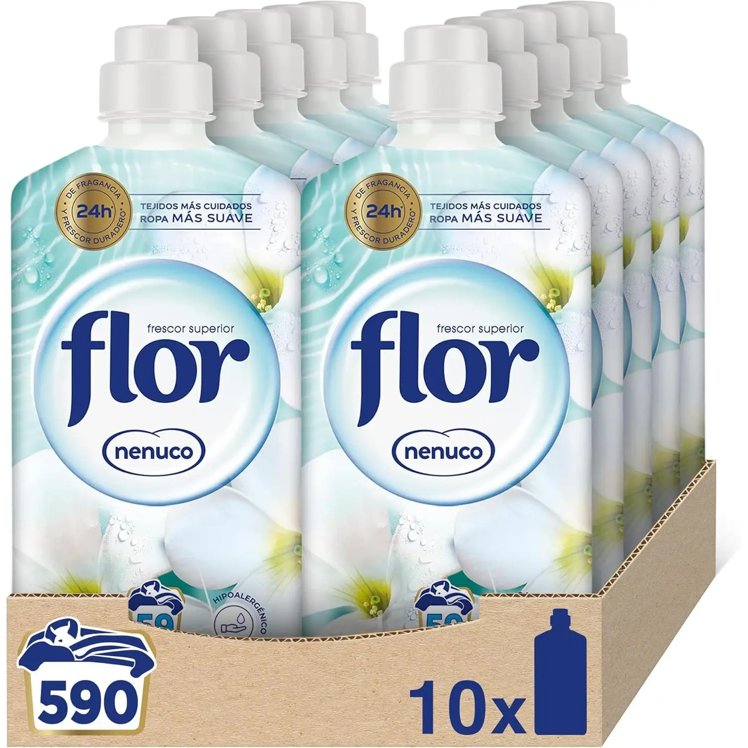 Flor Suavizante ropa concentrado Nenuco, 59 dosis, 1 L (Paquete de 10 y de 8)