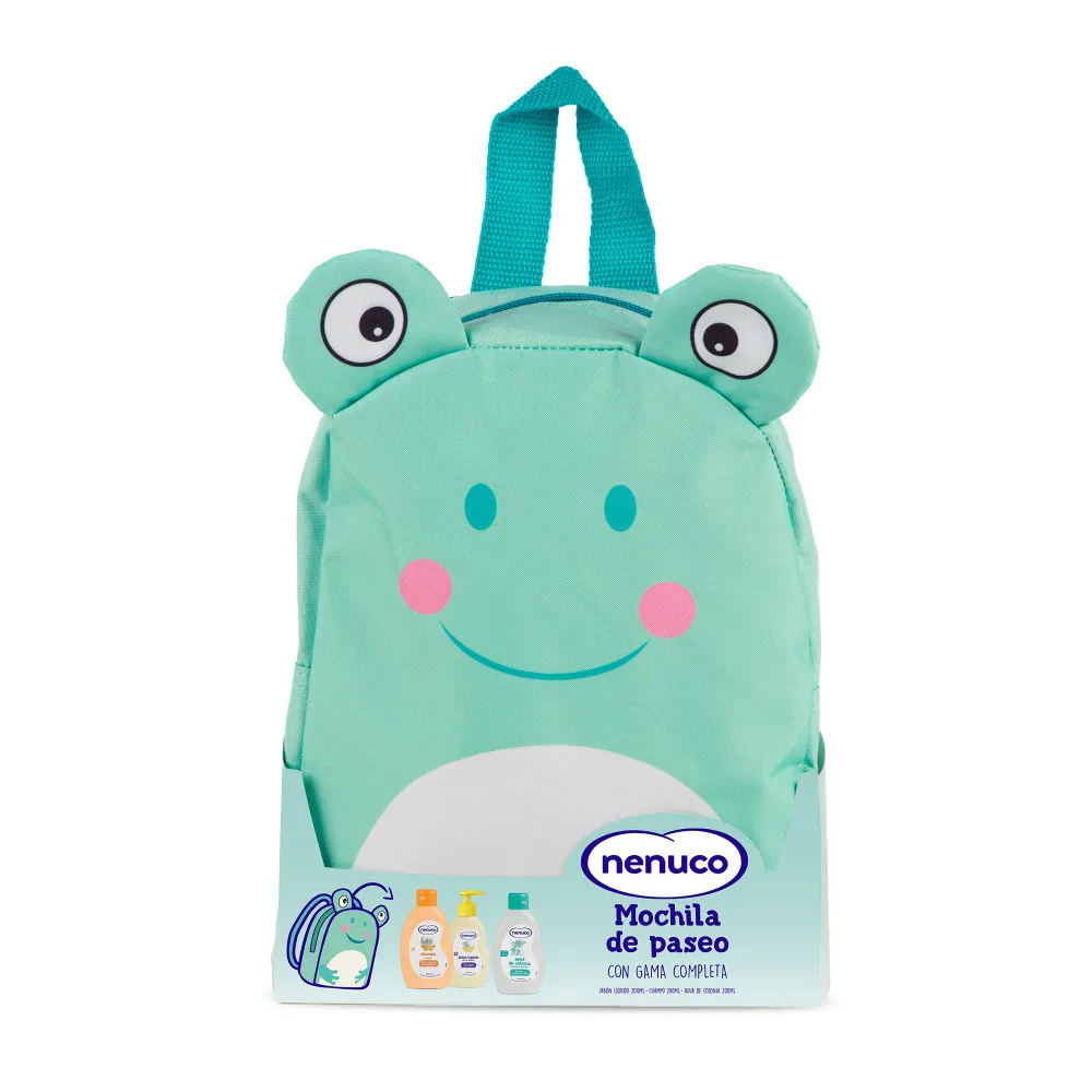Nenuco Pack Bebé Mochila de Paseo Pingüino/Rana con Gama Completa, Colonia, Jabón, Champú, 3x200ml