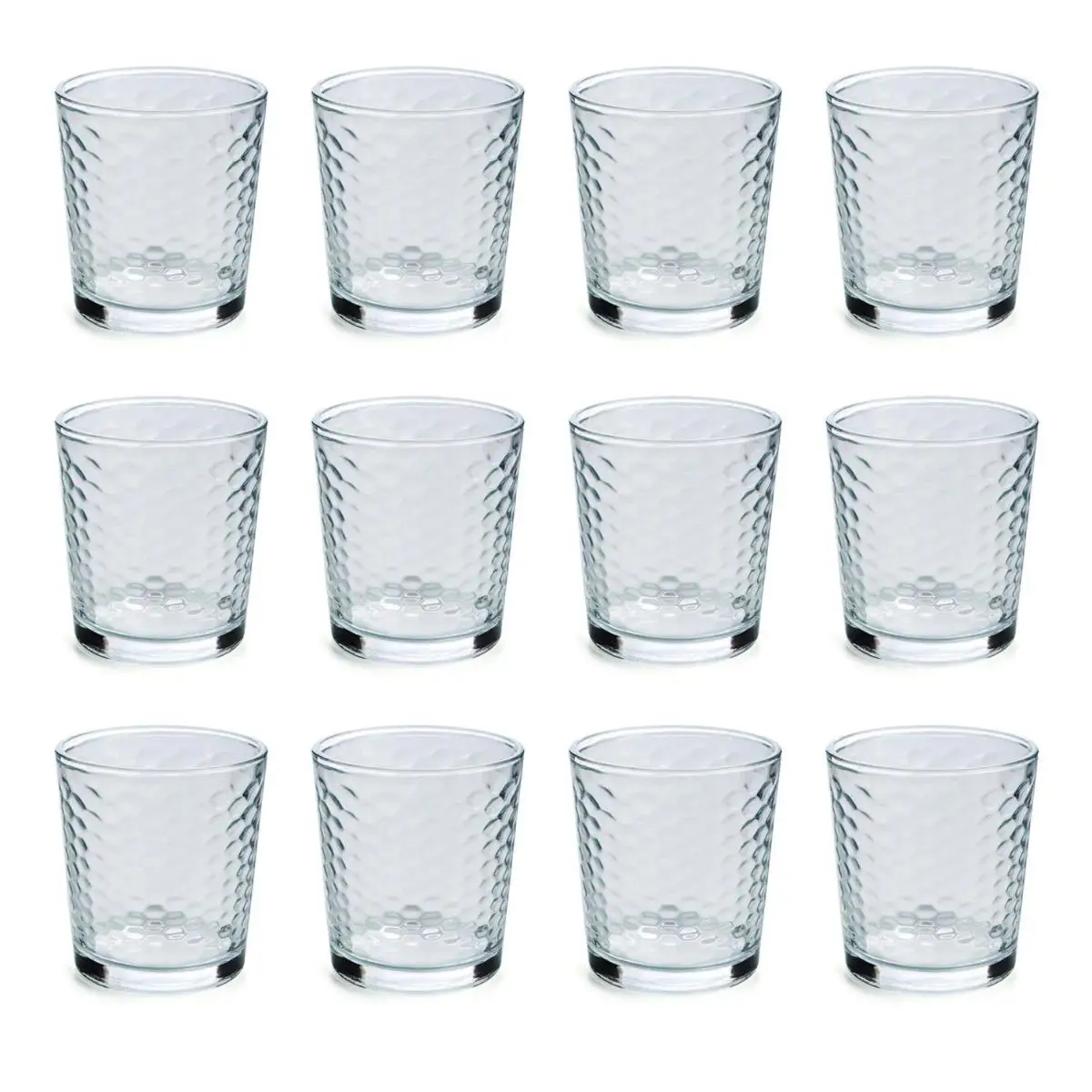 QUID GALA Set 12 Vasos Bajos Vidrio 26CL Transparente Con relieve Facil de limpiar Reciclable
