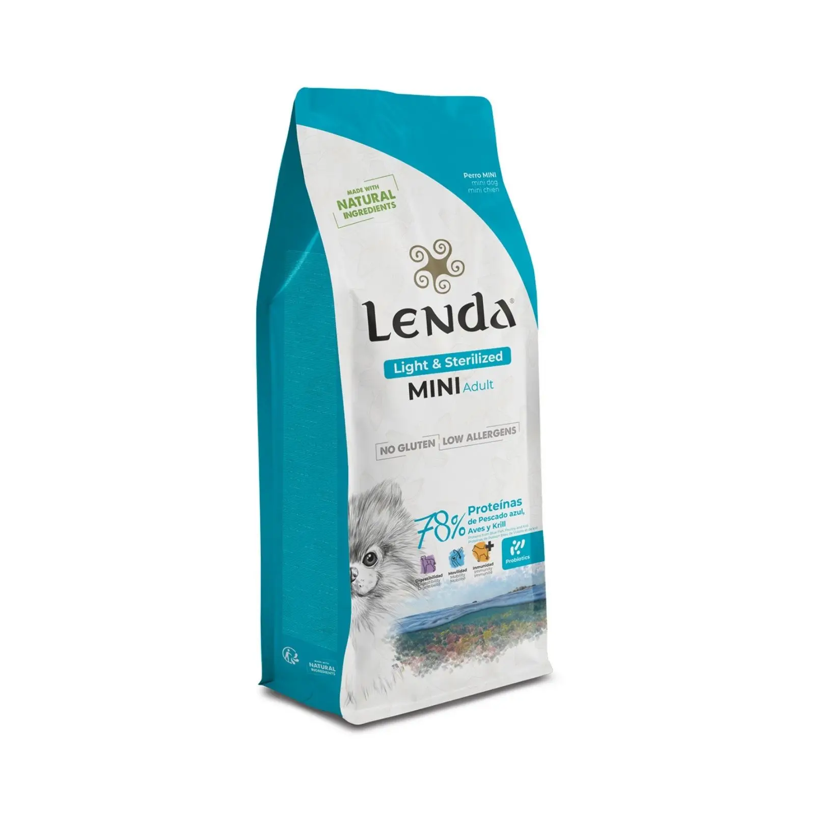 Lenda Mini Light & Sterilized 2 kg - Alimento para Perros Adultos Mini - Bajo en Calorías - Para Perros Pequeños Esterilizados o con Tendencia al Sobrepeso