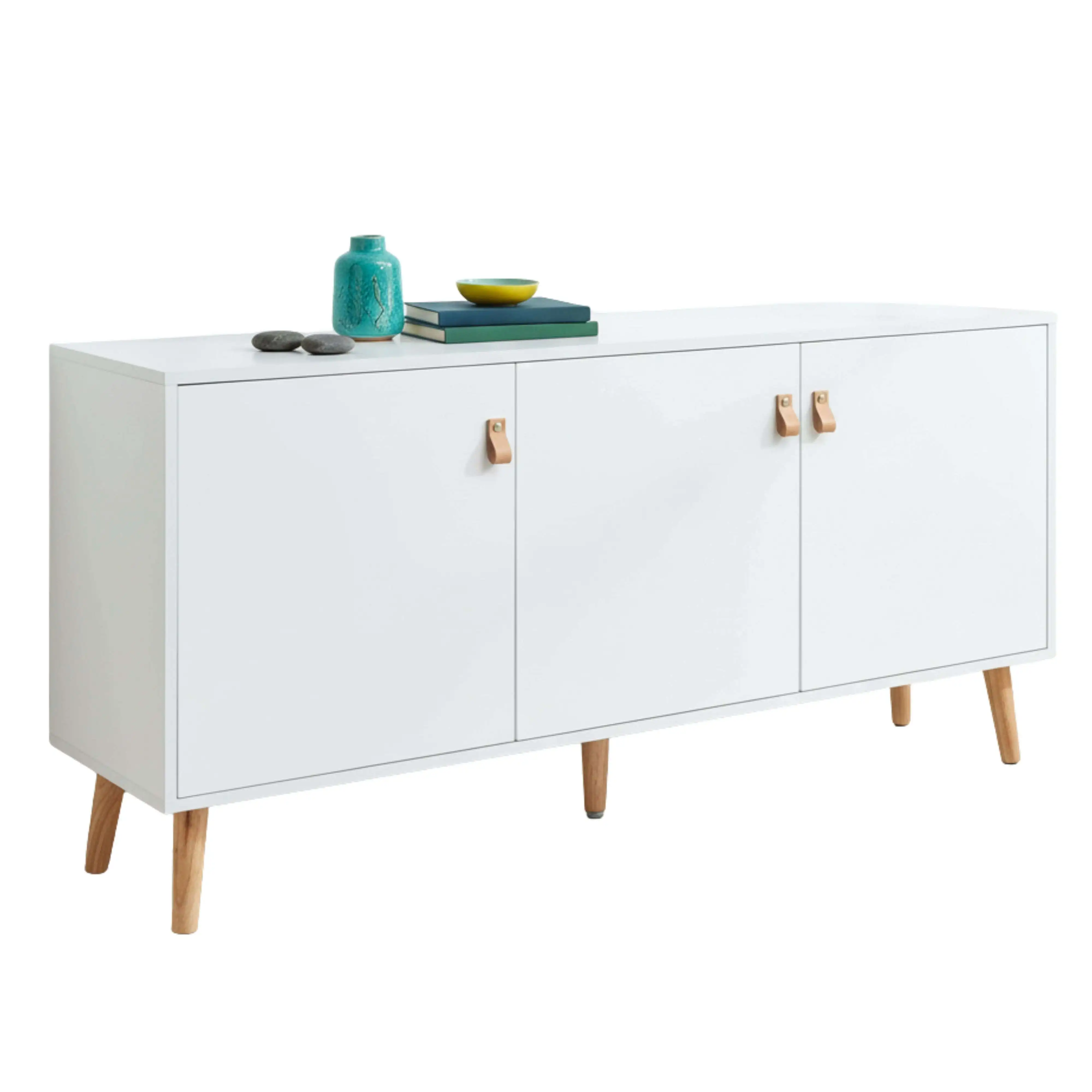 Miroytengo Anzio Aparador de salón con 3 Puertas y Patas de madera de pino 140x68x35 cm Color Blanco mate